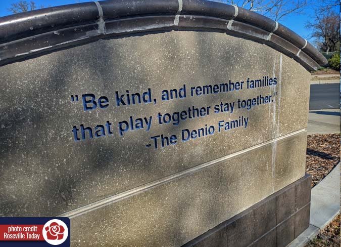 Denio Family Park in Roseville sign
