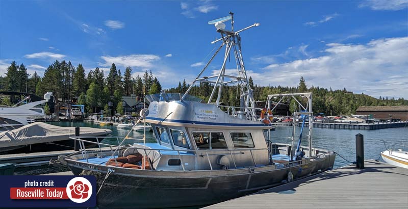UC Davis research vessel docked on Lake Tahoe in Placer County