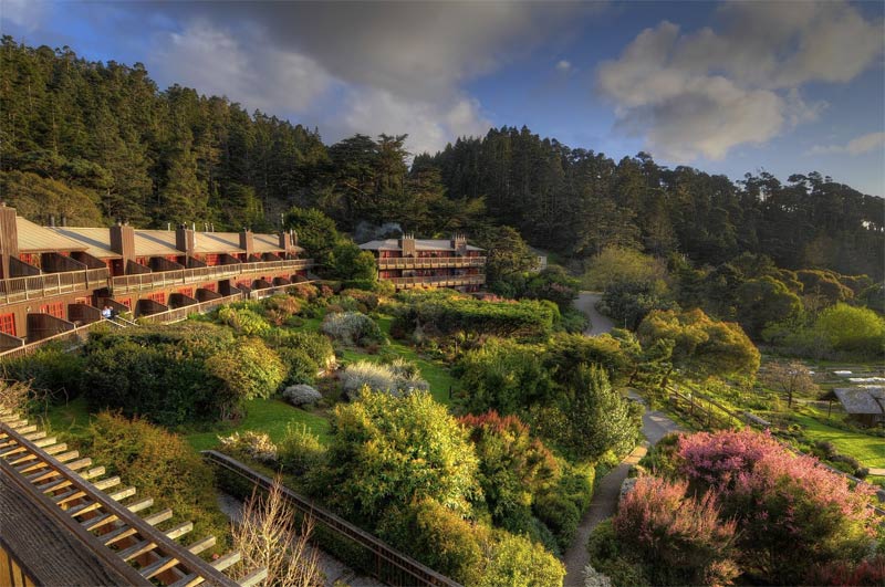 aerial view of Stanford Inn property in Mendocino