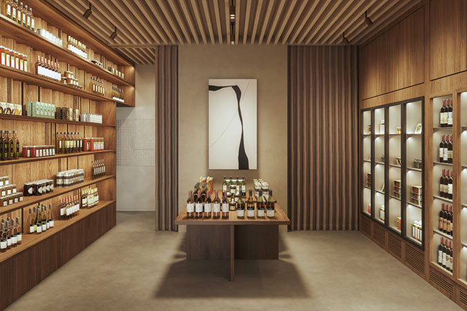 Interior space with wine, olive oil, and more
