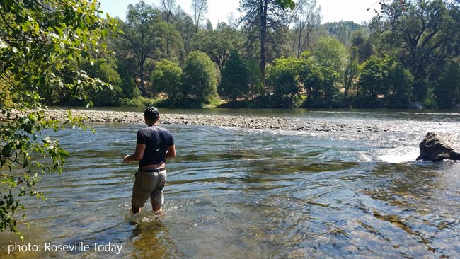 wading in the American River