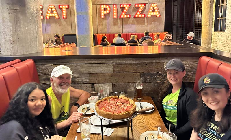 Eating pizza along the way with newfound friends